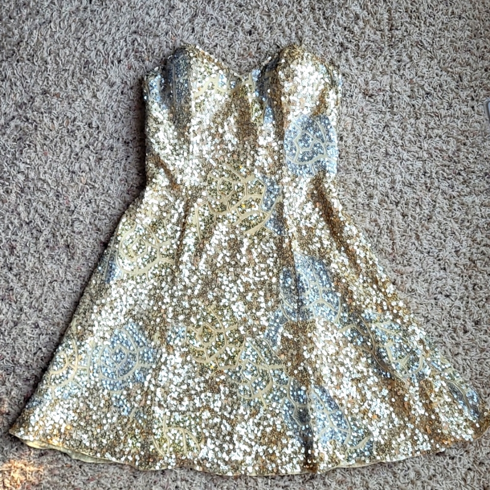 Gold & Silver Sequin Strapless Dress